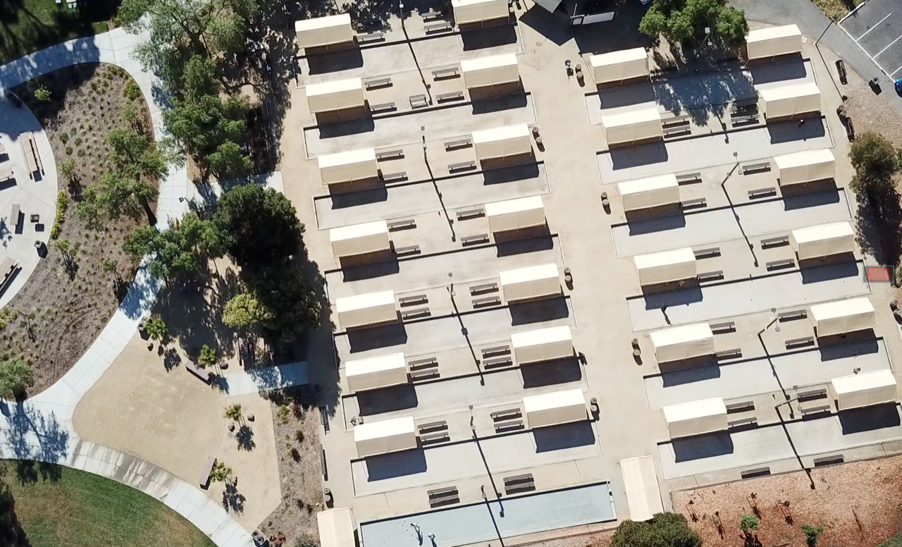 An aerial view of the Martinez Bocce Federation Courts